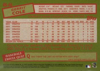2020 Topps - 1985 Topps Baseball 35th Anniversary Blue (Series One) #85-46 Gerrit Cole Back