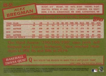 2020 Topps - 1985 Topps Baseball 35th Anniversary Blue (Series One) #85-51 Alex Bregman Back