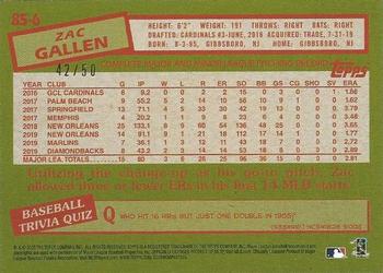 2020 Topps - 1985 Topps Baseball 35th Anniversary Gold (Series One) #85-6 Zac Gallen Back