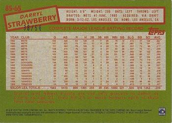 2020 Topps - 1985 Topps Baseball 35th Anniversary Gold (Series One) #85-65 Darryl Strawberry Back
