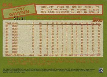2020 Topps - 1985 Topps Baseball 35th Anniversary Gold (Series One) #85-85 Tony Gwynn Back
