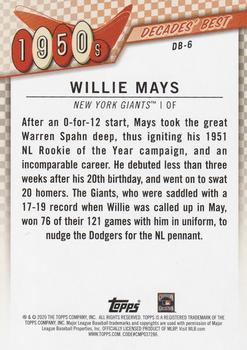 2020 Topps - Decades' Best (Series One) #DB-6 Willie Mays Back