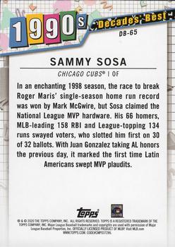 2020 Topps - Decades' Best (Series One) #DB-65 Sammy Sosa Back