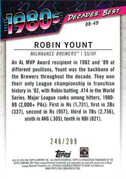 2020 Topps - Decades' Best Black (Series One) #DB-49 Robin Yount Back