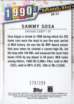 2020 Topps - Decades' Best Black (Series One) #DB-53 Sammy Sosa Back