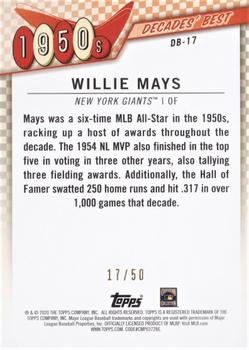 2020 Topps - Decades' Best Gold (Series One) #DB-17 Willie Mays Back