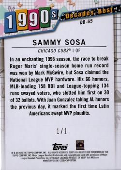 2020 Topps - Decades' Best Platinum (Series One) #DB-65 Sammy Sosa Back