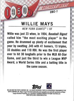 2020 Topps - Decades' Best Chrome (Series One) #DBC-1 Willie Mays Back