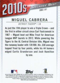 2020 Topps - Decades' Best Chrome (Series One) #DBC-91 Miguel Cabrera Back