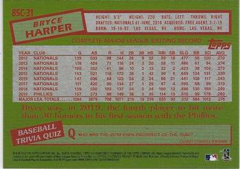 2020 Topps - 1985 Topps Baseball 35th Anniversary Chrome Silver Pack (Series One) #85C-31 Bryce Harper Back