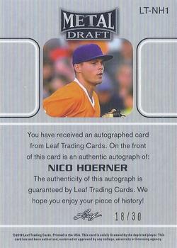 2019 Leaf Metal Draft - 1990 Throwback Autographs Silver Wave #LT-NH1 Nico Hoerner Back