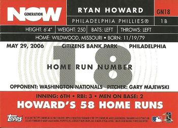 2007 Topps - Generation Now #GN18 Ryan Howard Back