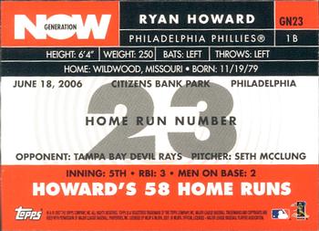 2007 Topps - Generation Now #GN23 Ryan Howard Back