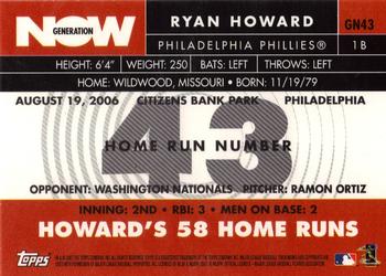 2007 Topps - Generation Now #GN43 Ryan Howard Back