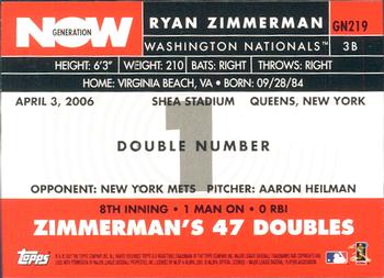 2007 Topps - Generation Now #GN219 Ryan Zimmerman Back