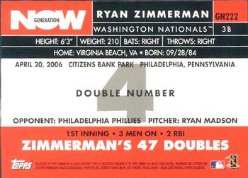 2007 Topps - Generation Now #GN222 Ryan Zimmerman Back