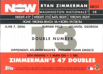 2007 Topps - Generation Now #GN231 Ryan Zimmerman Back