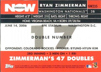 2007 Topps - Generation Now #GN235 Ryan Zimmerman Back