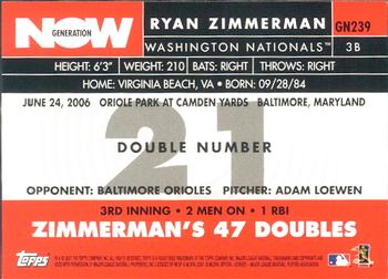 2007 Topps - Generation Now #GN239 Ryan Zimmerman Back
