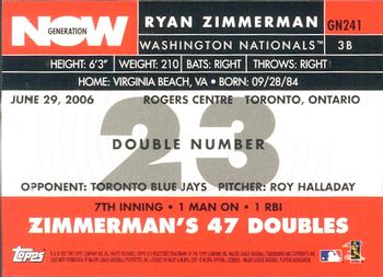 2007 Topps - Generation Now #GN241 Ryan Zimmerman Back