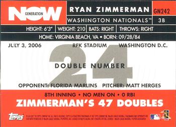 2007 Topps - Generation Now #GN242 Ryan Zimmerman Back