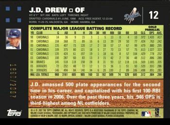 2007 Topps - Gold #12 J.D. Drew Back