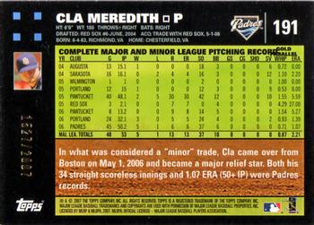 2007 Topps - Gold #191 Cla Meredith Back