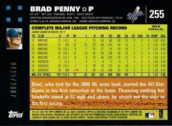 2007 Topps - Gold #255 Brad Penny Back