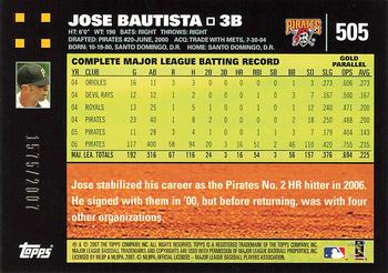 2007 Topps - Gold #505 Jose Bautista Back