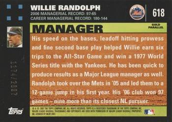 2007 Topps - Gold #618 Willie Randolph Back
