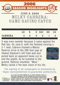 2007 Topps - Highlights Autographs #HAMC Melky Cabrera Back