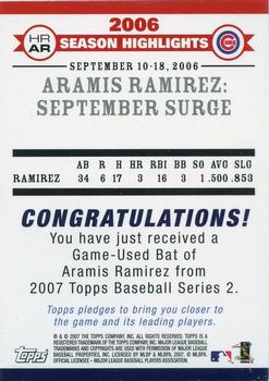 2007 Topps - Highlights Relics #HRAR Aramis Ramirez Back