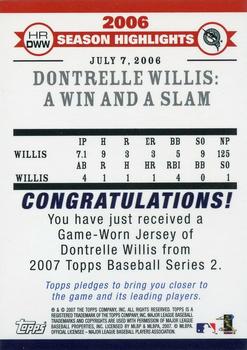 2007 Topps - Highlights Relics #HRDWW Dontrelle Willis Back