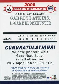 2007 Topps - Highlights Relics #HRGA Garrett Atkins Back