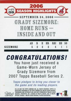 2007 Topps - Highlights Relics #HRGS Grady Sizemore Back