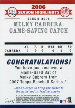 2007 Topps - Highlights Relics #HRMEC Melky Cabrera Back