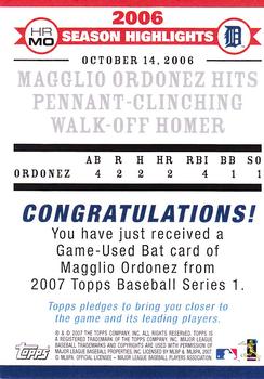 2007 Topps - Highlights Relics #HRMO Magglio Ordonez Back