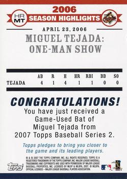 2007 Topps - Highlights Relics #HRMT Miguel Tejada Back