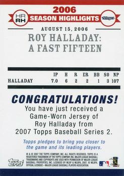 2007 Topps - Highlights Relics #HRRH Roy Halladay Back