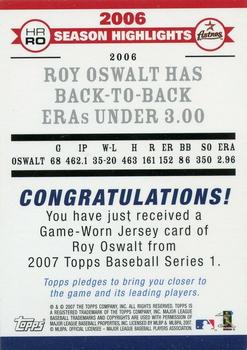 2007 Topps - Highlights Relics #HRRO Roy Oswalt Back