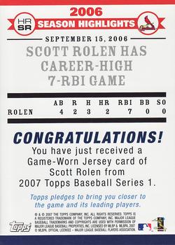 2007 Topps - Highlights Relics #HRSR Scott Rolen Back