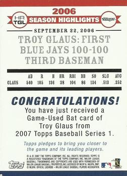 2007 Topps - Highlights Relics #HRTGL Troy Glaus Back