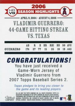2007 Topps - Highlights Relics #HRVG Vladimir Guerrero Back