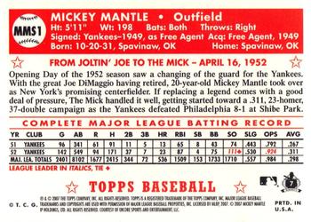 2007 Topps - Mickey Mantle Story #MMS1 Mickey Mantle Back