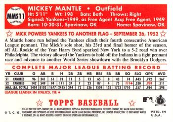 2007 Topps - Mickey Mantle Story #MMS11 Mickey Mantle Back