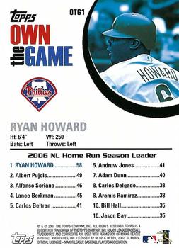 2007 Topps - Own the Game #OTG1 Ryan Howard Back
