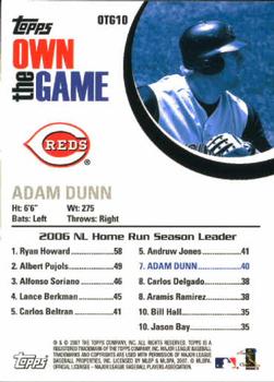 2007 Topps - Own the Game #OTG10 Adam Dunn Back