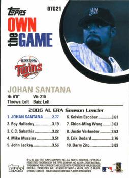 2007 Topps - Own the Game #OTG21 Johan Santana Back