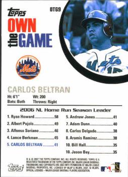 2007 Topps - Own the Game #OTG9 Carlos Beltran Back