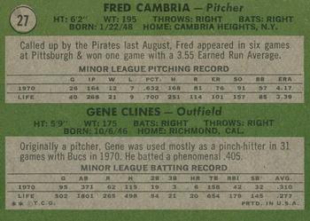 2020 Topps Heritage - 50th Anniversary Buybacks #27 Pirates 1971 Rookie Stars (Fred Cambria / Gene Clines) Back